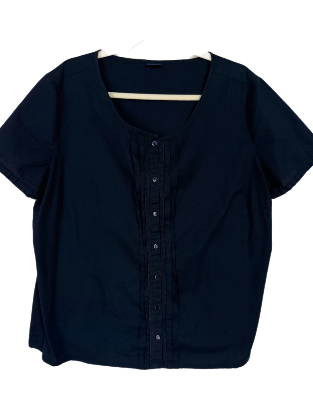 Basic Editions Navy Short Sleeve Button-Front Women's Top Estimated Size 2X